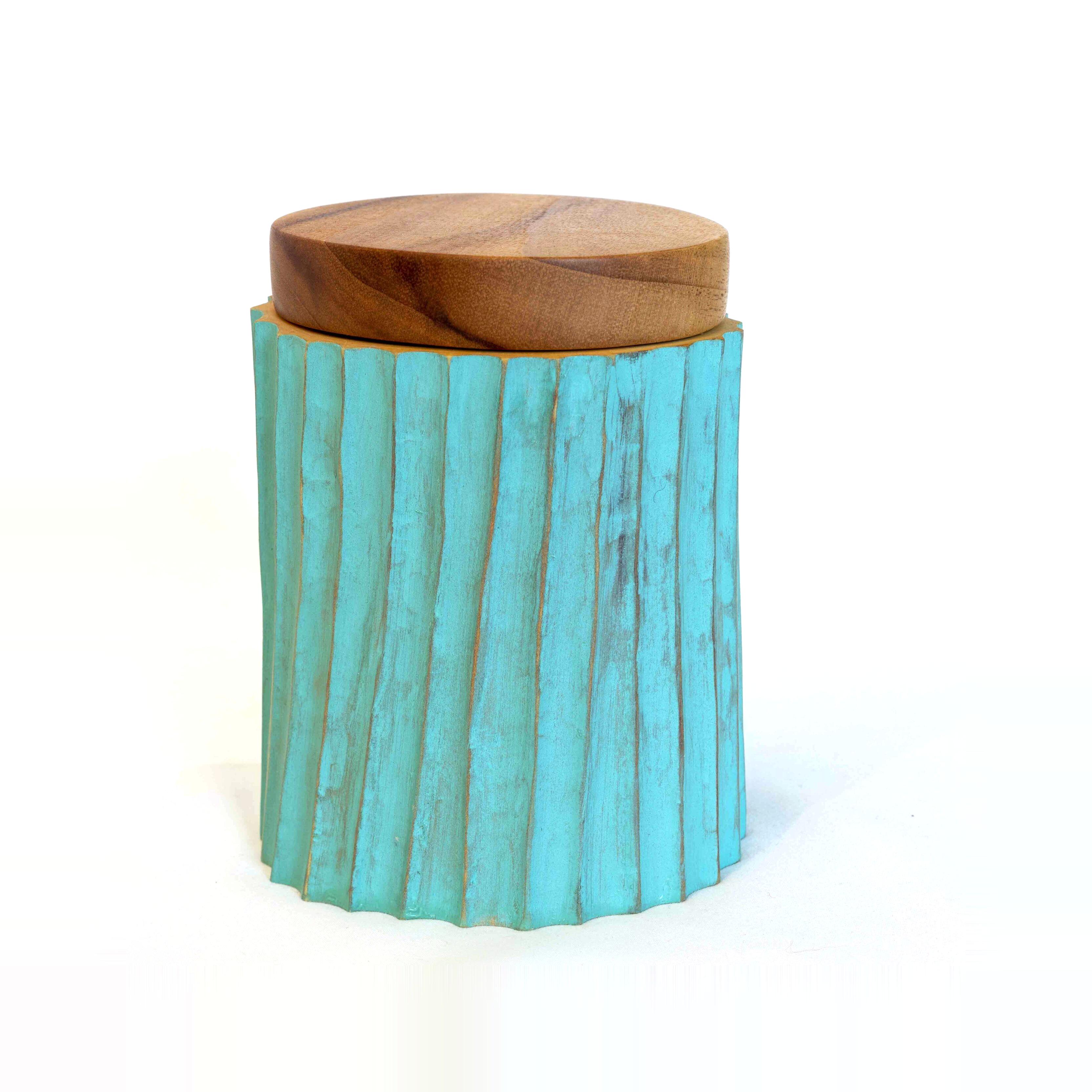 Corrugated Jar by Holly Kay Parsons — hand-carved wooden vessel with milk paint surface