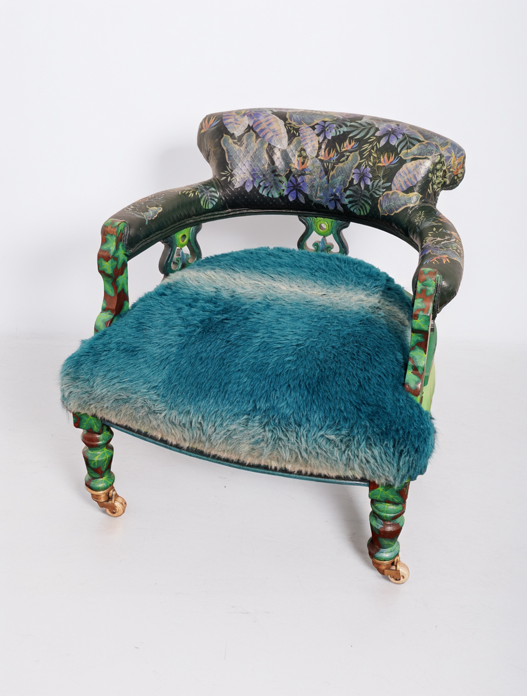 Jungle Chair by Holly Kay Parsons — front view on white ground, densely patterned sculptural chair